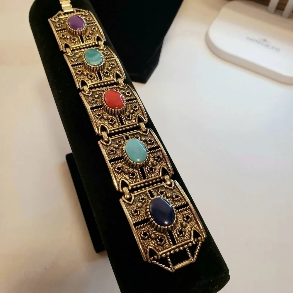 UPDATED AD Sarah Coventry Vintage 60's Bracelet Links Stones - Picture 2 of 16